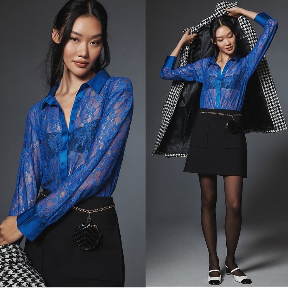By Anthropologie Lace Bodysuit size M new with tag nwt blue color